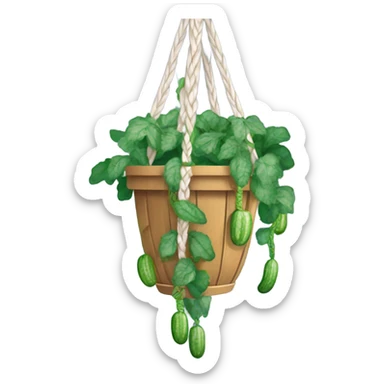 Hanging macrame plant with cucumbers hanging down  sticker