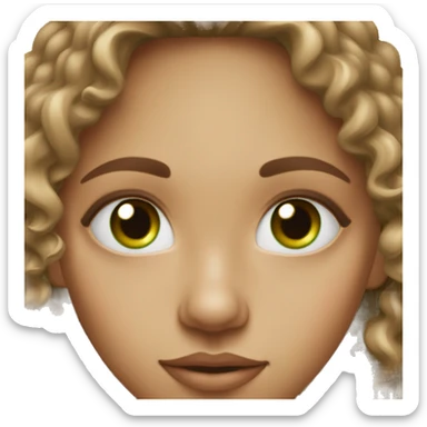 Scandinavian female with curly dark blonde hair and green eyes with a Hindu Indian red bindi on her forehead  sticker