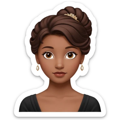 Cinematic Emma Darcyn Realistic Portrait, depicted with lifelike skin texture, subtle rosy undertones, and soft natural lighting that enhances the gentle contours of her face. Her intricately detailed brown hair is elegantly styled in an updo, sticker