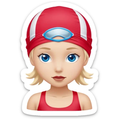 Girl Swimmer in a red swim cap with blue eyes  sticker