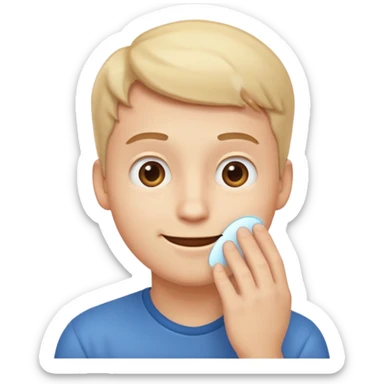 A iPhone type emoij guy white curious with his eyes looking up to a corner and his hand on his chin looking like hes curious  sticker