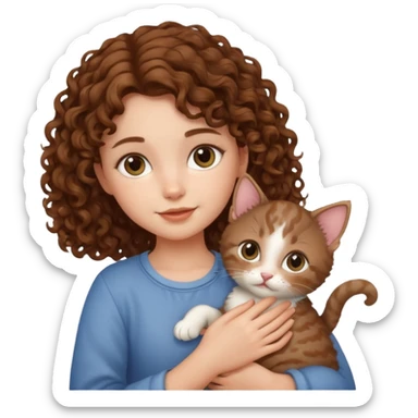 Девушка с кудряшками держит котика  sticker