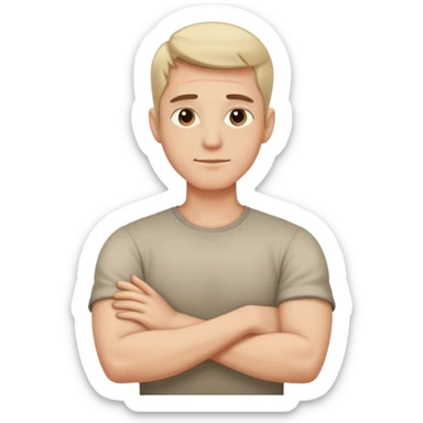 A man with his arms crossed around is neck sticker