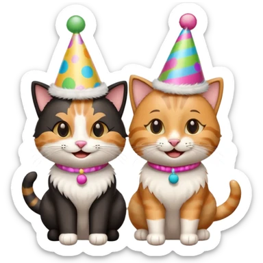 2 happy cats wearing party hats sticker