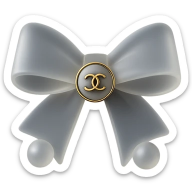 elegant bow with pearls and gold Chanel logo, glossy, monochrome, Matte Glass style sticker