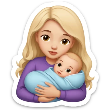 girl hugs a newborn baby  sticker