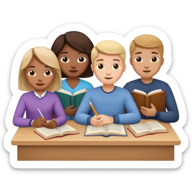 five friends sitting at a table studying sticker
