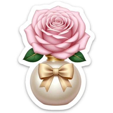 Realistic aesthetic powder pink rose in a pearl vase and a beige bow with gold decoration  sticker