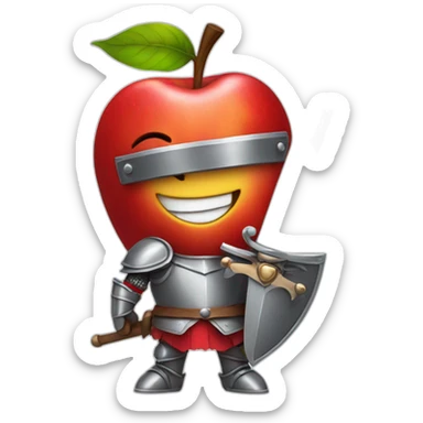 smiling red apple dressed as a knight sticker