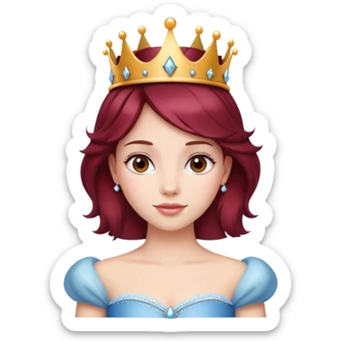 Beautiful burgundy haired girl wearing a princess crown sticker