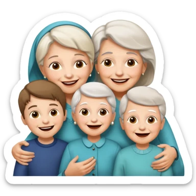 two kids (1 boy and 1 girl) with their mother and grand mother smiling sticker