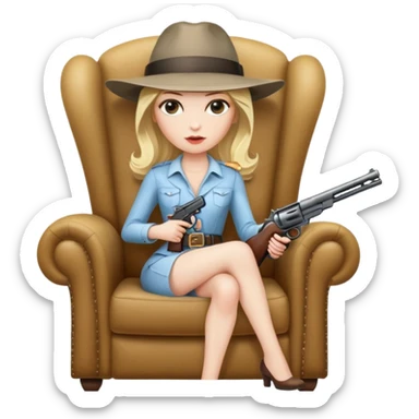 Mafia blondes woman in hat , gun , armchair  sticker