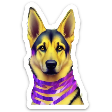 .Zombie_ Vaporwave black holographic oilslick zombie yellow German shepherd dog yellow caution tape graffiti stripes iridescent blue purple yellow stripes sticker