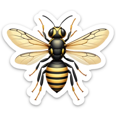 Beautiful and Majestic Wasp Portrait Emoji, Head and body rendered in serene repose with a gentle, confident smile, showcasing a refined, streamlined form with delicately patterned stripes and softly closed, focused eyes, Simplified yet exquisitely endearing features, highly detailed, glowing with a soft, drowsy radiance, high shine, relaxed and utterly noble, stylized with an air of regal insect elegance, soft glowing outline, capturing the essence of a beautiful and majestic wasp that embodies the refined power of nature! sticker