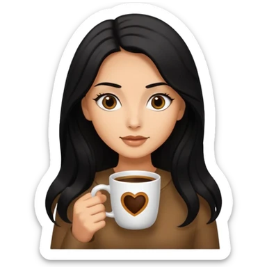 big black eyes and tanned skin brown hair glamorous long black hair with coffee  sticker