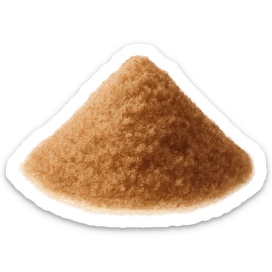 Refine the golden-brown sugar pile to show fine, small grains with a warm amber tone, matte and lightly clumped, natural molasses look, no spoon, bowl, or packaging, soft lighting, subtle shadows, transparent background, emoji scale. sticker