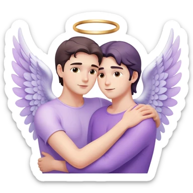 White brunette man human ray of light hugging a pastel purple woman angel sticker