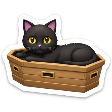 cartoonish cat in a coffin, emoji style sticker