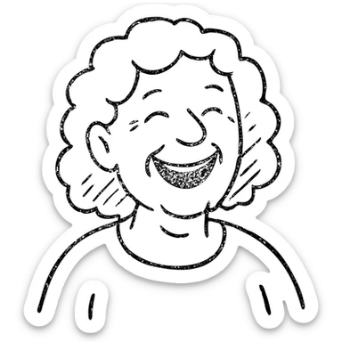 older lady with silver curly hair laughing sticker