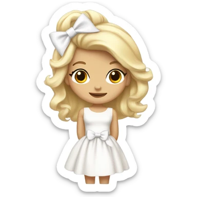 coquette blonde with white bow on hair and white dress sticker