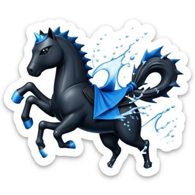 Water horse as a ninja, with a black ninja mask, wielding ninja stars, in water splash sticker