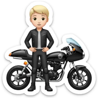 A boy stand with Motorbike sticker