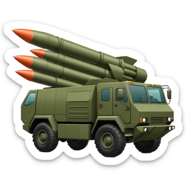 HIMARS military vehicle emoji, realistic style, six rocket tubes, cabin, military green color, simple shape with realistic proportions sticker