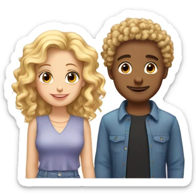 loving couple curly guy and blonde girl sticker