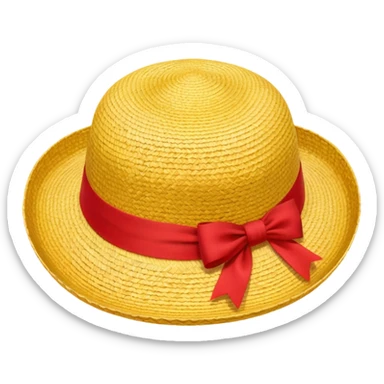 Luffy's iconic straw hat from One Piece, yellow straw hat with red ribbon band sticker