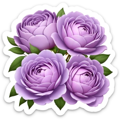 "Elegant lilac roses and peonies, detailed petals in soft purple hues."
 sticker