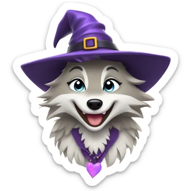 girly wolf dressed as a witch laughing sticker