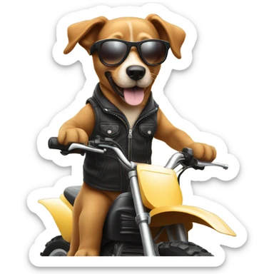 Dog riding a Dirtbike with sunglasses sticker