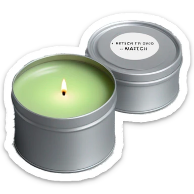 minimal matcha scented lit candle in small silver tin with realistic label sticker