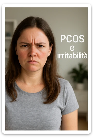 Donna con pcos e irritabilità come sindrome evidente immagine realistiche in italiano sticker