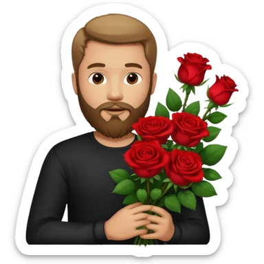 Bearded man holding bouquet of roses sticker