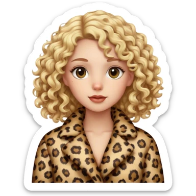 Blonde girl with curly hair in leopard print coat  sticker