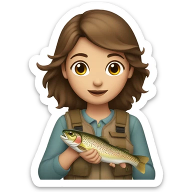 Brown haired girl holding trout across chest sticker