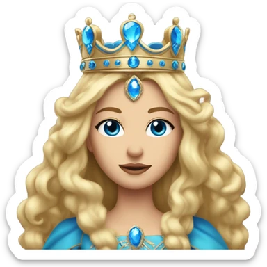A queen with blonde hair, blue eyes, a crown, and sleek, smooth hair  sticker