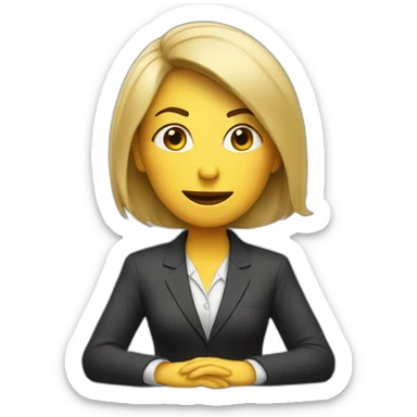 Woman wearing a suit sitting on the table telling the news towards the camera sticker