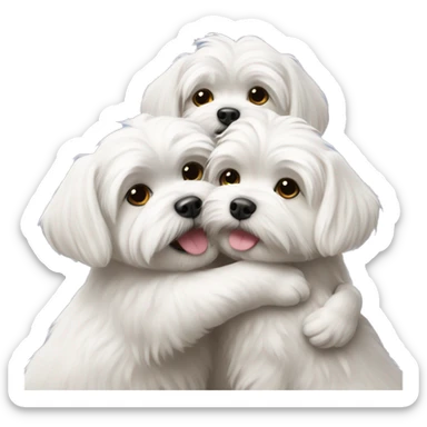 Maltese dogs hugging each other  sticker