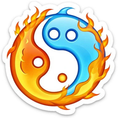 The fire and water emojis are in the form of the yin-yan symbol in front of a completely black background. sticker