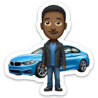 One man in glass standing near blue bmw 4 sticker