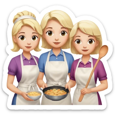 two blonde sisters with their aunt and grandmother cooking sticker