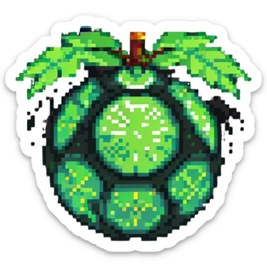 Green digital bomb, round bomb body with green highlights and details, no timer, nature-inspired design, pixel art style sticker