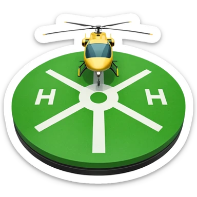 a helipad with a green surface and an H in the center sticker