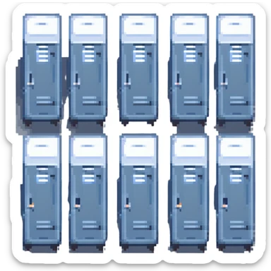 pixel art of a row of lockers, front view, blue and gray colors sticker