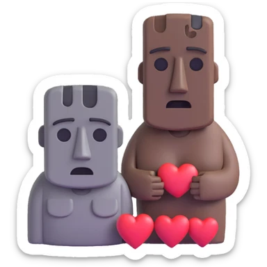 sobbing moai emoji with a broken heart next to it sticker