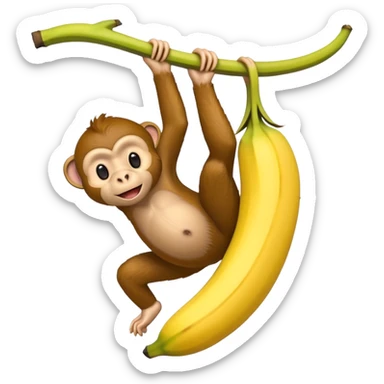 Monkey hanging from a giant banana sticker