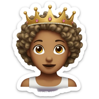 face of a girl with curly hair wearing a crown sticker