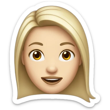 White Woman with big mouth, small eyes and pixie straight dark brown hair sticker